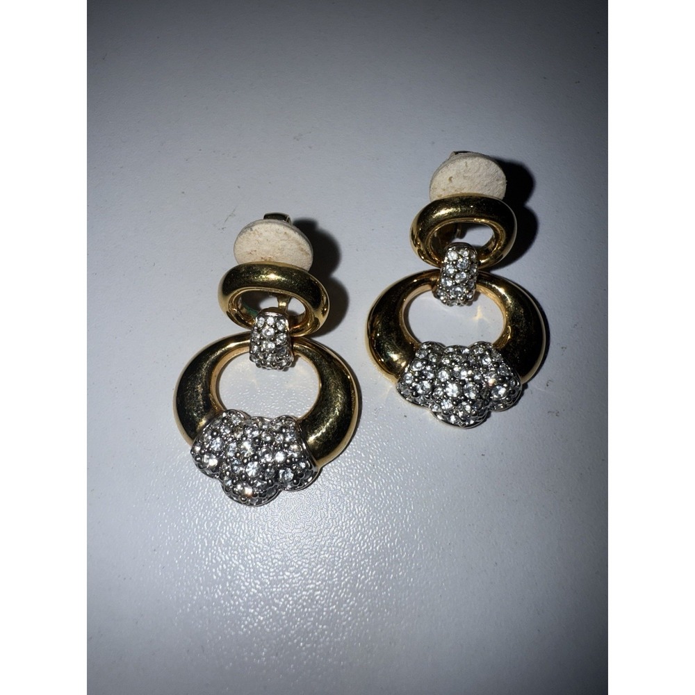 Swarovski Crystal Gold Earrings Door Knockers With Pave Crystals